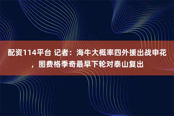 配资114平台 记者：海牛大概率四外援出战申花，图费格季奇最早下轮对泰山复出